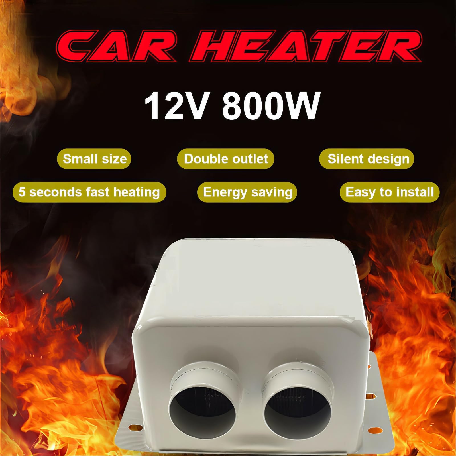 Calentador de coche portátil TOTMOX, desempañador de calentamiento rápido TOTMOX, calentador de cerámica PTC de calentamiento rápido de 800 W para coche de 12 voltios SUV RV, Negro