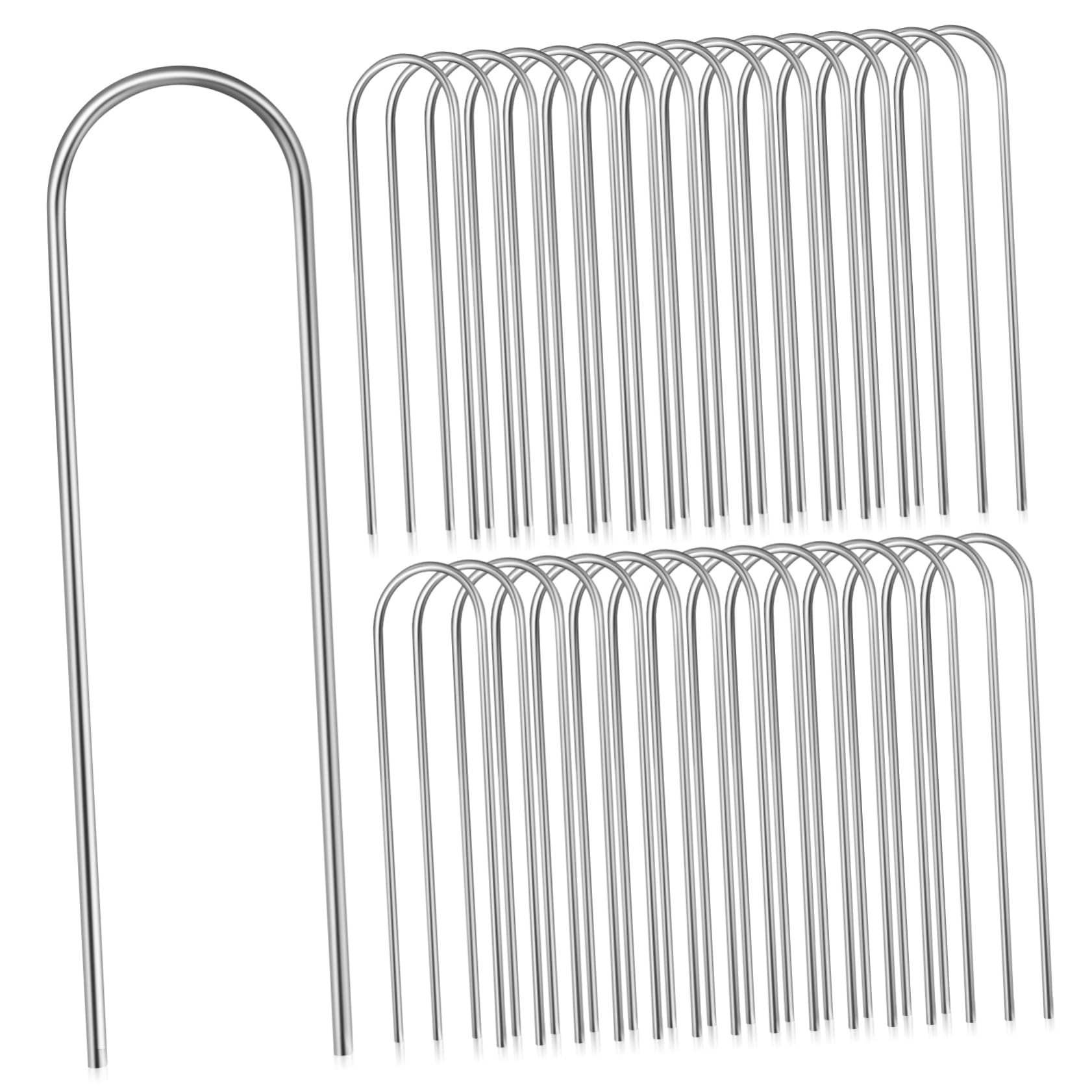 POPETPOP 100 Piquets de Sol de U en Fer, Argenté, Antirouille, pour Fixer Toiles de Paillage, Filets de Jardin et Gazon Artificiel