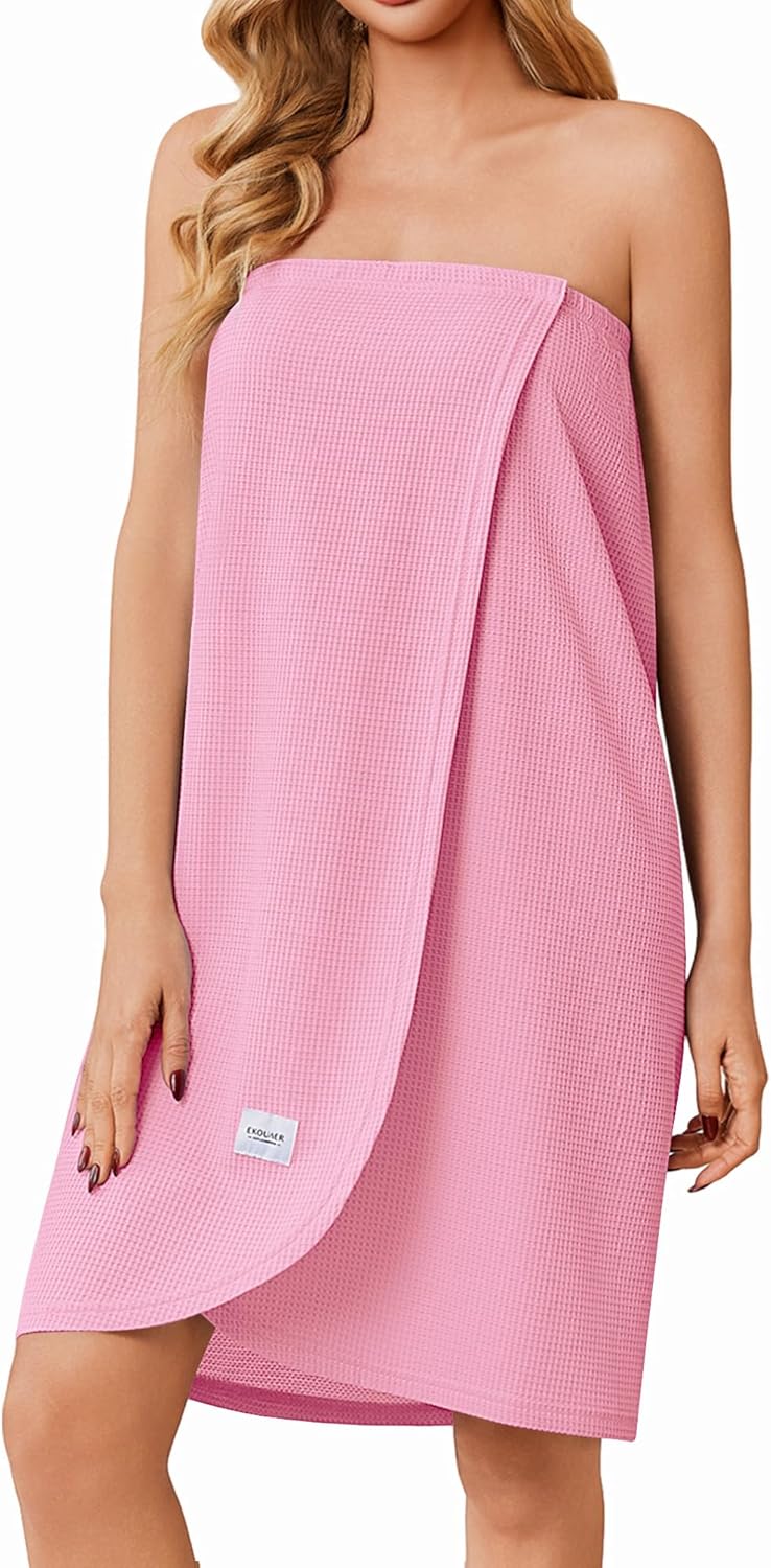 Ekouaer Waffle Robes For Women Bath Wrap Lightweight Shower Wrap 2026 Knee Length Spa Robe with Adjustable Closure S-XL