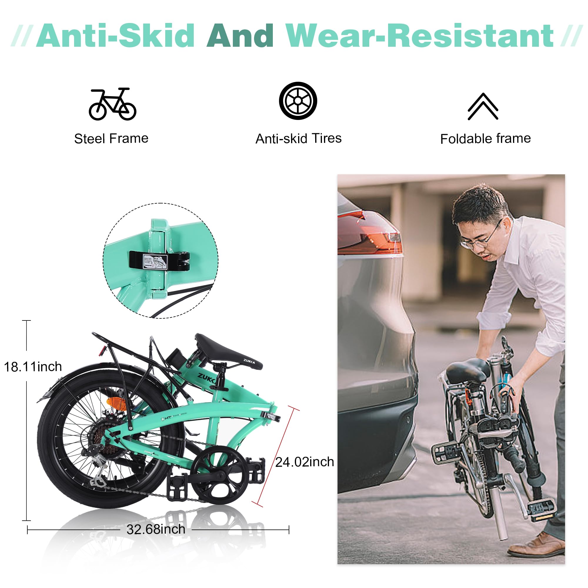 Amazon.com: ZUKKA Folding Bike 20 Inch Foldable Bicycle 7 Speed
