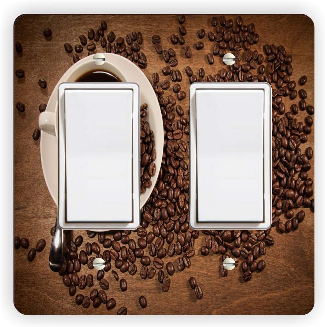 Coffee Beans Heart Shape with Espresso Coffee -Light Switch Plate Cover - Double GFI Double Rocker - Two Gang Switch Plate Cover Switch Plate Cover