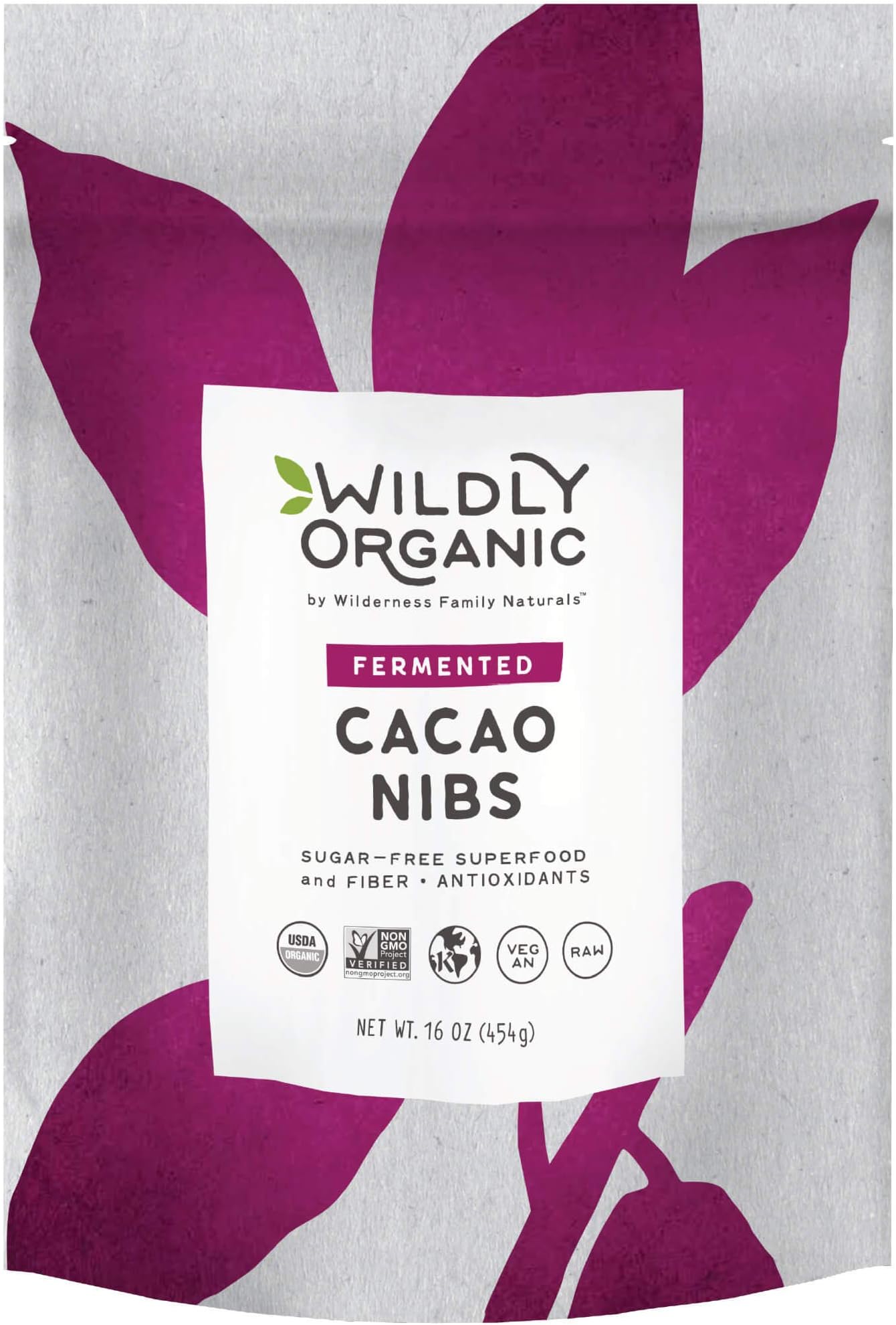 Wildly Organic Fermented Cacao Nibs 16 Oz, 1 lb Bag - Organic, Non-Alkalized, Minimally Processed, Raw, Non-GMO, Kosher, Vegan, Premium Rich Chocolate Flavor - Perfect in Smoothies, Yogurt, Oatmeal, Granola, Baking, Fruits, & Ice Cream