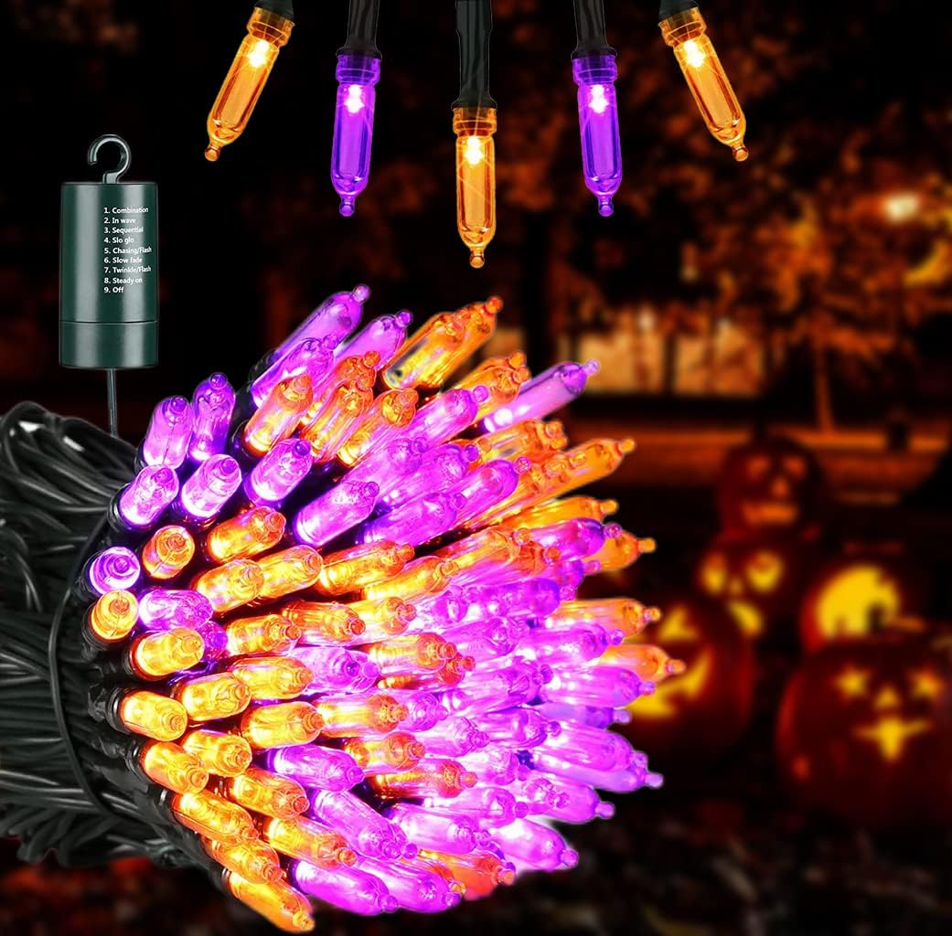 Joomer Orange Purple Halloween Lights,Battery Operated 33ft 100 LED