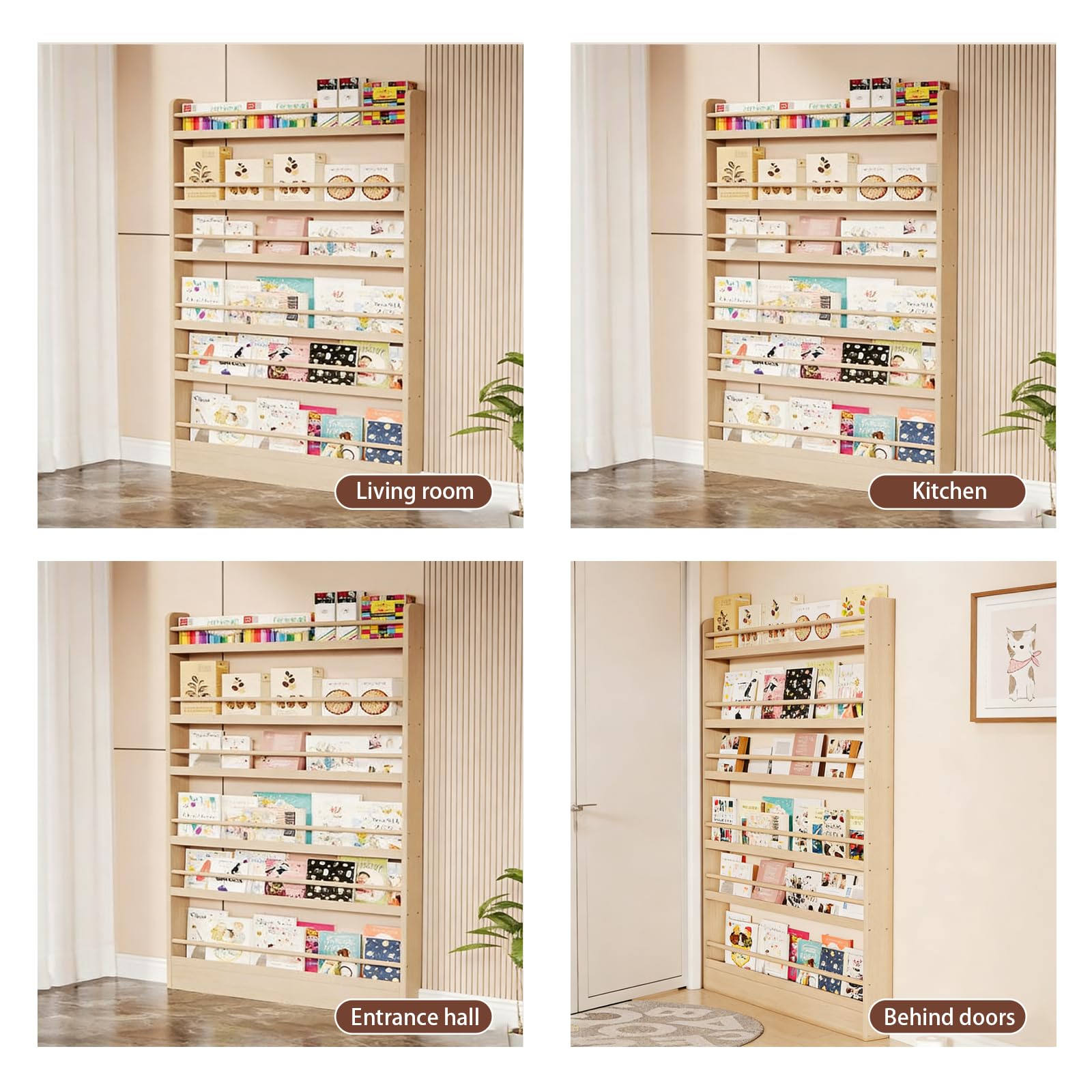 Libreria Stretta Dietro la Porta Libreria in Legno di Piccole Dimensioni a Forma di L con Bordo Approfondito Dotata di Battiscopa Adatta per Essere Posizionata Dietro le Porte o negli Ingre 5F 27.5in