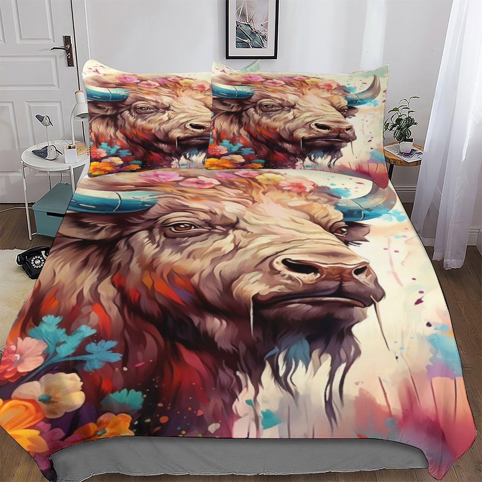 Housse de couette buffle 200x200 cm avec 2 taies en microfibre