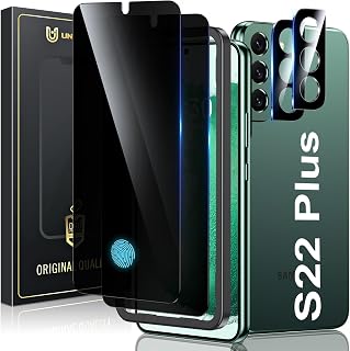 UniqueMe for Samsung Galaxy S22 Plus 6.6 inch Privacy Screen Protector,【Ultrasonic Fingerprint Compatible】[2+2 Pack] 9H Tempered Glass and Camera Lens Protector