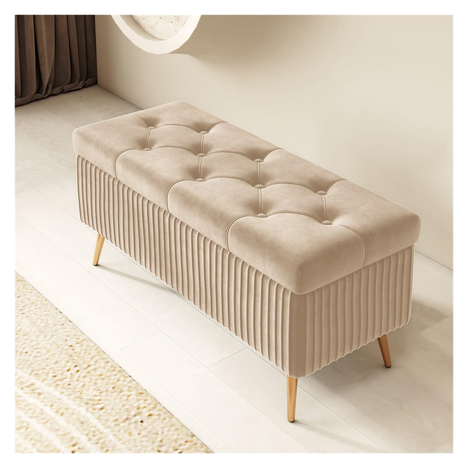 Banc coffre rangement rembourré aspect lin pour chambre à coucher Banc coffre rangement rembourré aspect lin pour chambre à coucher
