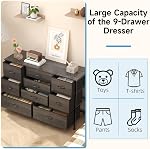 Tall 9 Drawers Dresser Storage with Wood Top, TV Stand, Fabric Wide Storage Tower, Sturdy Steel Frame Storage Organizer Fit for Bedroom, Living Room, Hallway, Entryway, Closets, Black Oak