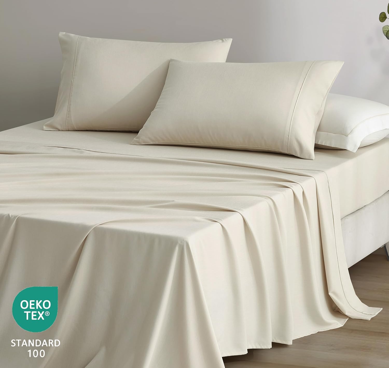 Chezmoi Collection 4-Piece Stone Washed California King Sheet Set - Rayon Derived from Bamboo & Polyester Blended, Breathable & Cooling 15-Inches Deep Pocket Sheets & Pillowcases Set, Sand