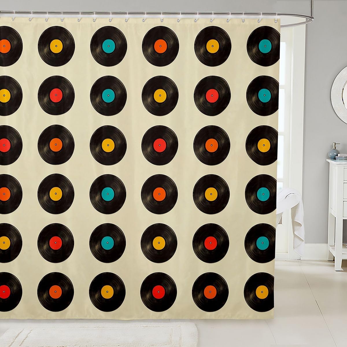 Erosebridal Retro Vinyl Bathroom Accessories for Women Adults - Vintage Colorful Record Shower Curtain Discs Hearing Art Bathroom Curtain 72" Wx72 L Modern Retro Music Aesthetic Shower Decor