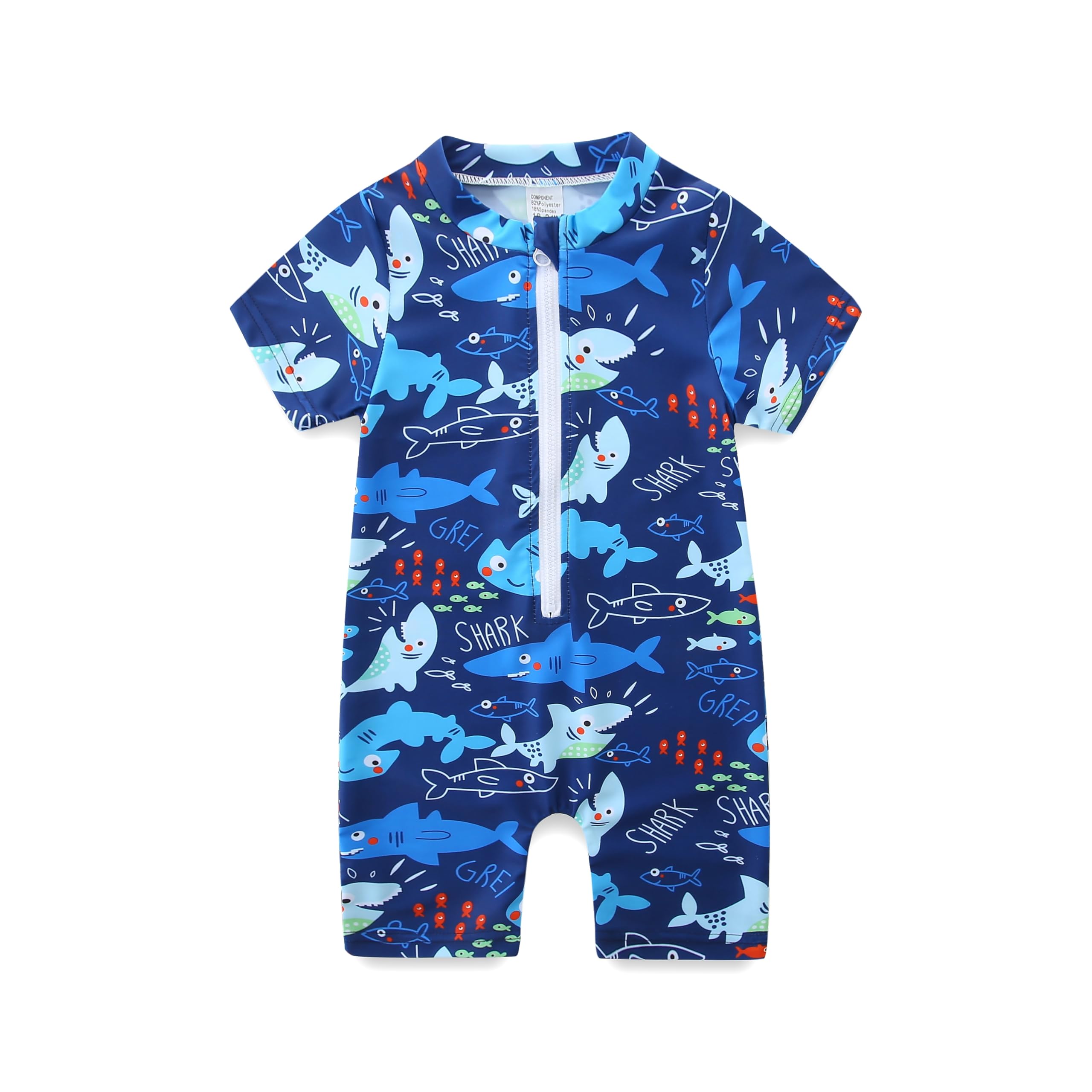 KIDDLETOWN Traje de Baño para Bebé Niño Trajes de baño con Cremallera antirrayos UV Bañador de Una Pieza para Bebé Recién Nacido Manga Corta (6-36 Meses)