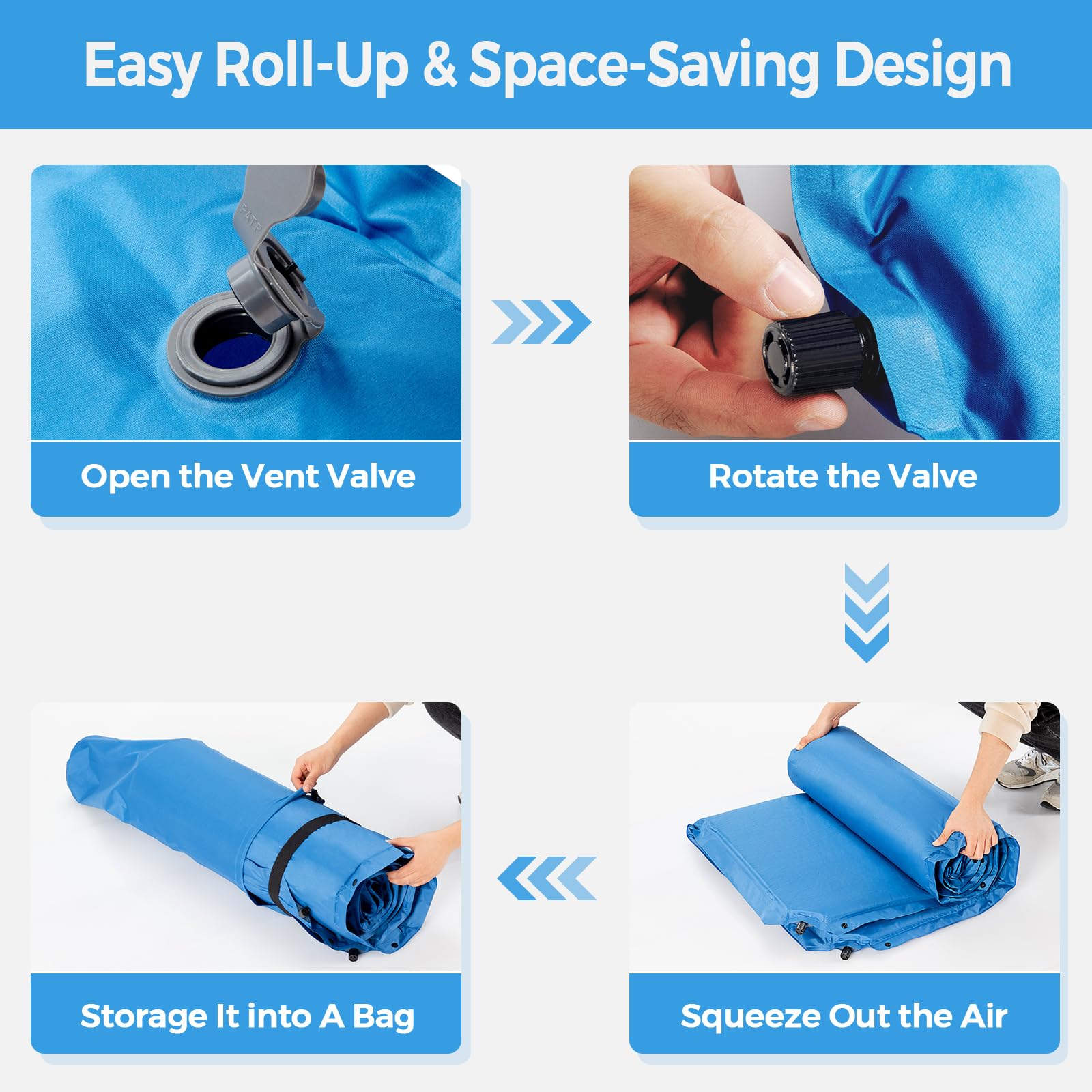 SOARS Colchoneta doble autoinflable, para camping, con almohada integrada y bolsa de transporte, para 2 personas, para camping, exterior, para viajes, playa (azul)