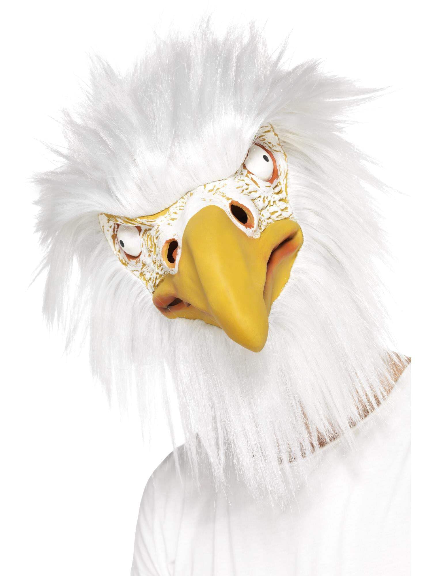 Smiffys Eagle Mask, Full Overhead, White Latex, with Fur, Party Animals Fancy Dress, Animal Dress Up Masks