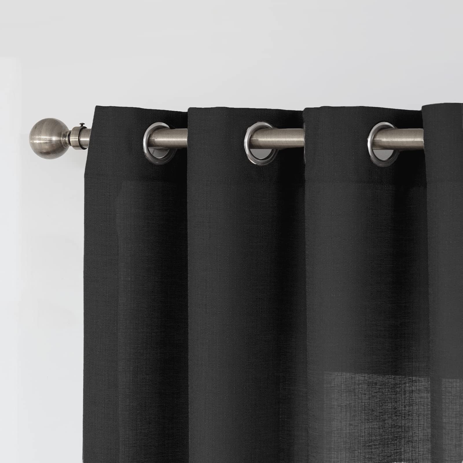 Melodieux Black Semi Sheer Curtains 84 Inches Long for Living Room Bedroom Flax Linen Grommet Voile Drapes, 52 by 84 Inch (2 Panels) - Image 2