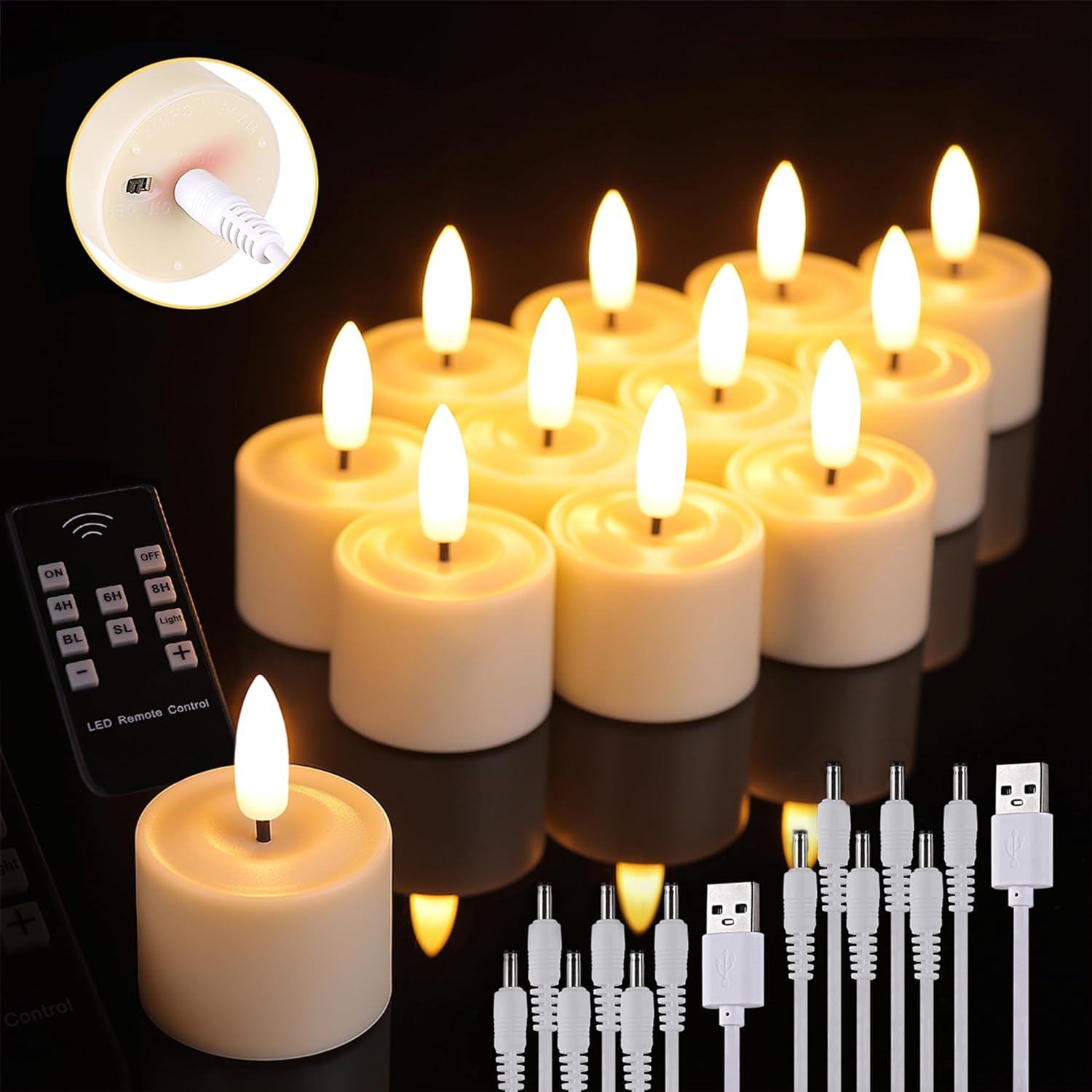 Rechargeable Tea Lights with Remote Timer, Battery Operated LED Tealight Flameless Candles, Flickering Tealights for Votive, Weddings, Parties, Halloween, Christmas, Home Decoration (12 Pack)
