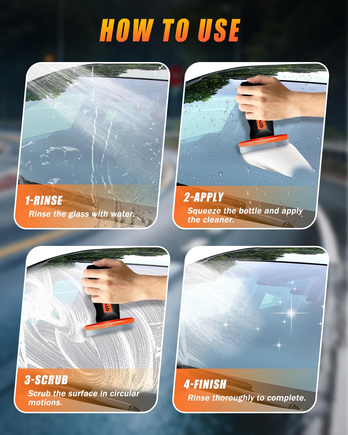 Glass Oil Film Remover for Car, Glass Emulsion Cleaner with Built-in Sponge Board, Windshield Cleaner, Removes Oil Film & Smudges, Improves Clarity & Visibility for Safe Driving — view 6