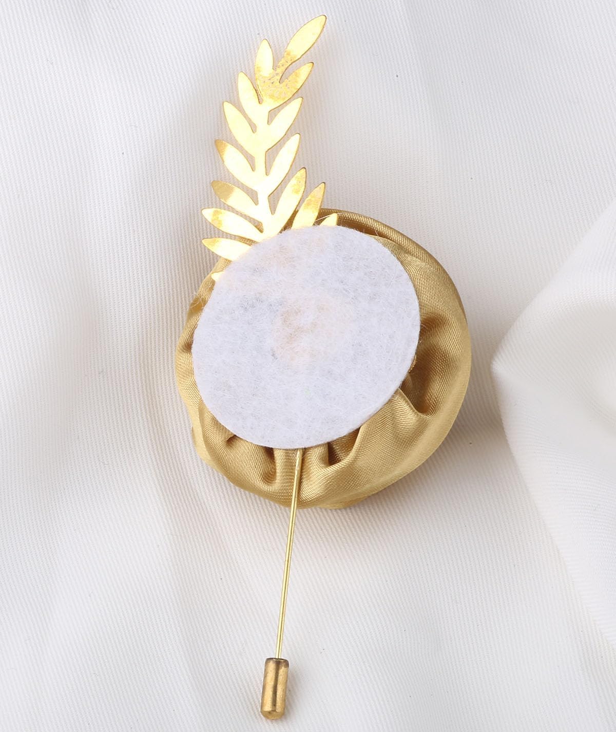 Faux Silk Rose Men Suit Boutonniere, Artificial Flower & Golden Leave Brooch Lapel Pin for Groom Groomsman Wedding Prom Dance Homecoming Party