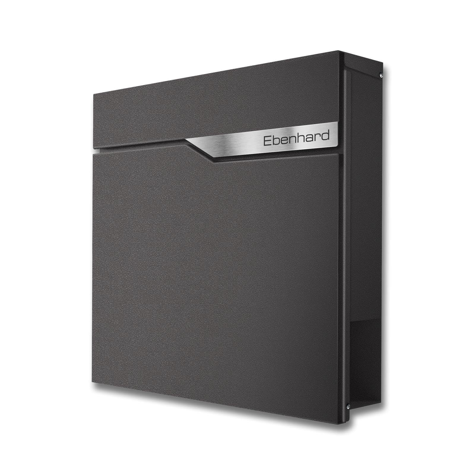 Metzler buzón Moderno Ebenhard en DB 703 Gris micáceo – buzón de Pared con Compartimento para periódicos – buzón con Placa de Nombre de Acero Inoxidable V2A – tamaño: 37 × 37 × 10,5 cm