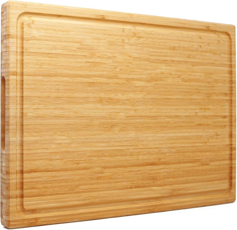 Utoplike Tabla de cortar de bambú extra grande XXXL de 24 x 16 pulgadas, bloque de carnicero de madera | Tablas de cortar con mango y ranura para jugo, bandeja para embutidos para pavo, carne, verduras, barbacoa, sobre el fregadero de 1,25 pulgadas de grosor