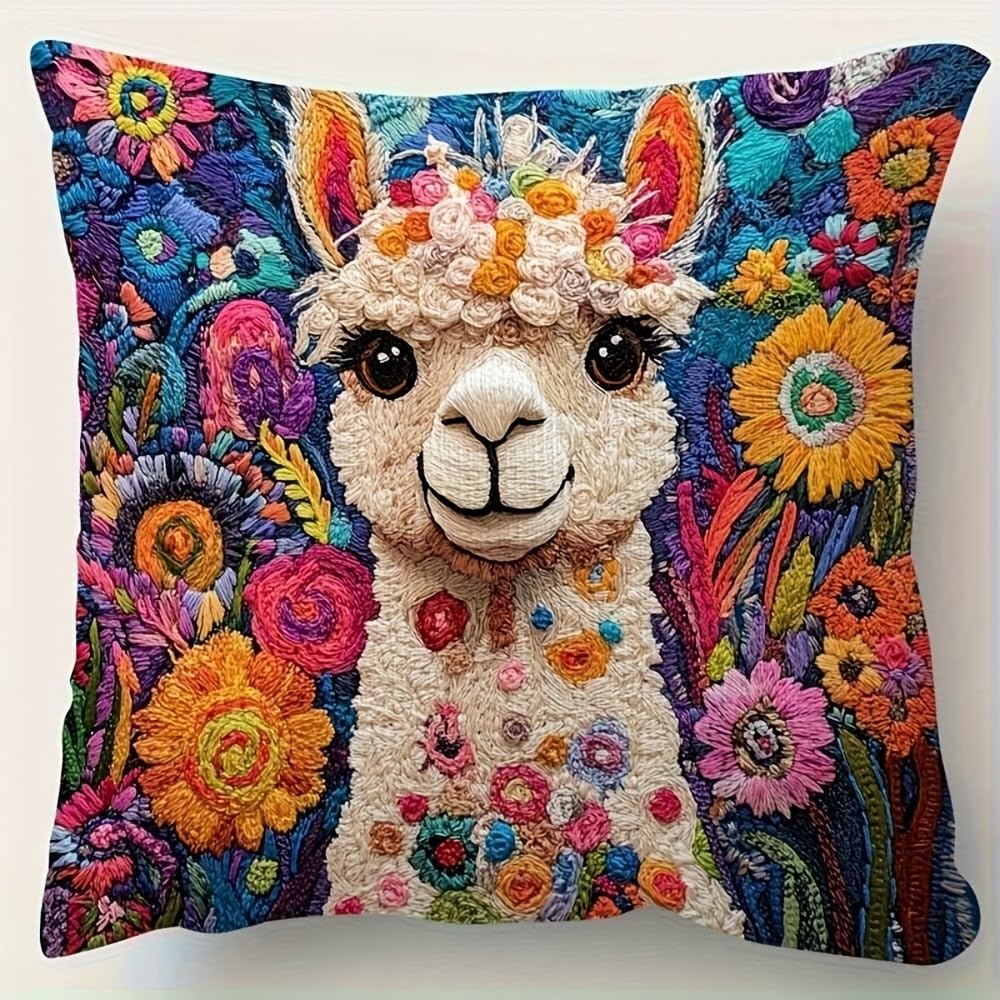 PVOODIRE Linen Alpaca Cushion Covers 45x45cm - Animal Print Sofa Throw Cover Indoor Outdoor — image 1