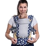 Beco Gemini Baby Carrier from Newborn to Toddler - Certified Ergonomic Newborn Baby Carrier for Infants and Children of 7-35 lbs - M Shape, Adjustable Seat, Breathable 3D Mesh (Cool Rain Drops)
