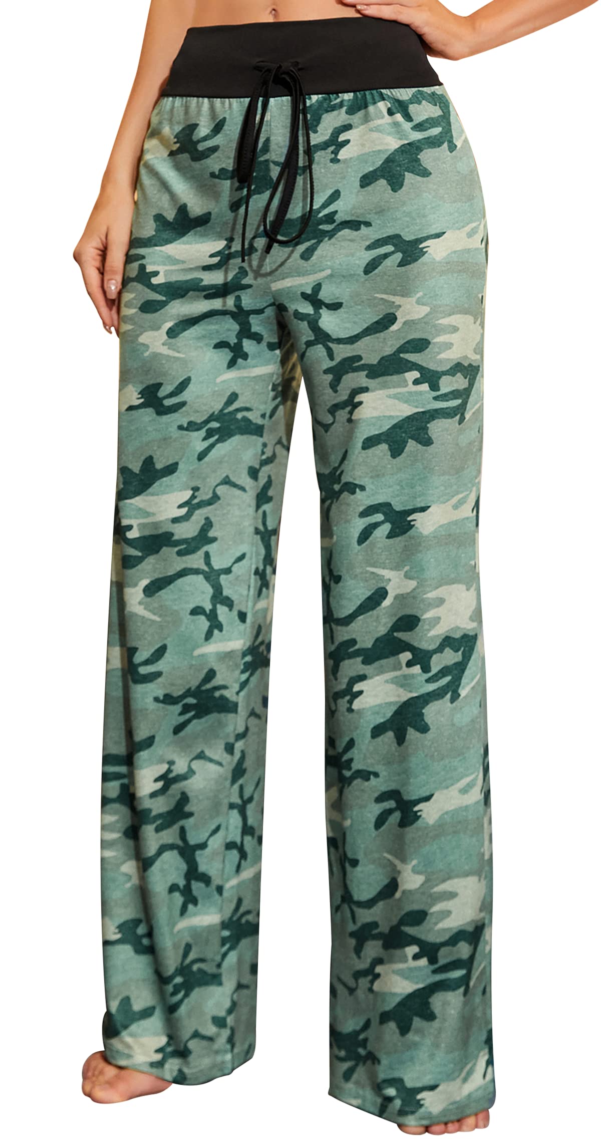 X-Image Women's Comfy Pajamas Drawstring Stretch Floral Print Long Wide Leg Lounge Pants