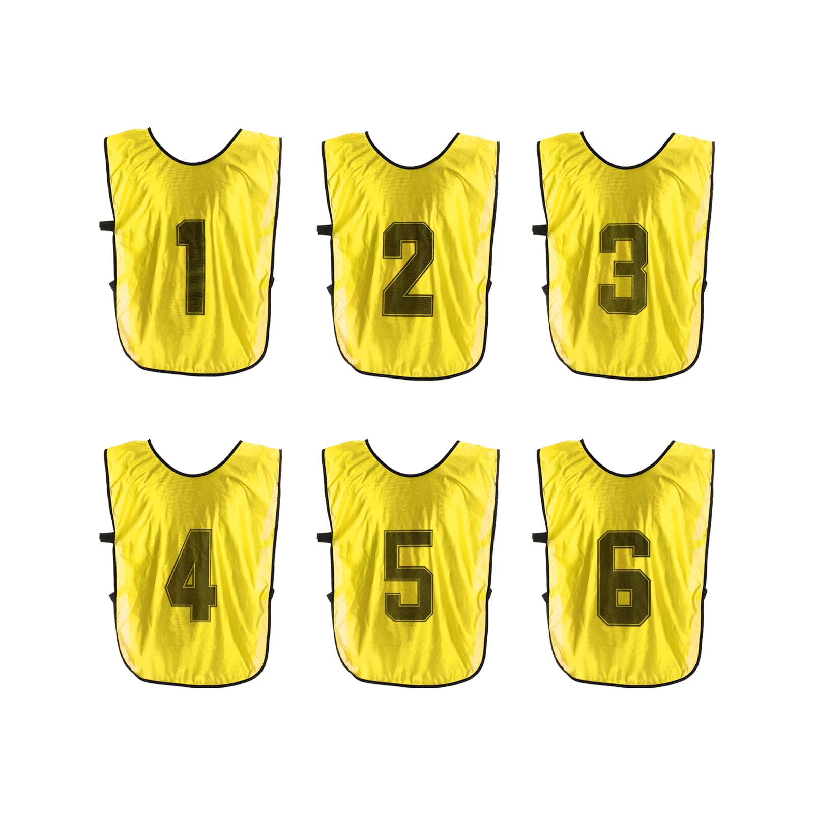 PATIKIL Soccer Training Vest, 6 Pack Team Sports Pinnies Reversible Numbered Soccer Practice Pennies Jerseys Bibs with Belt for Children, 18 Inch Yellow