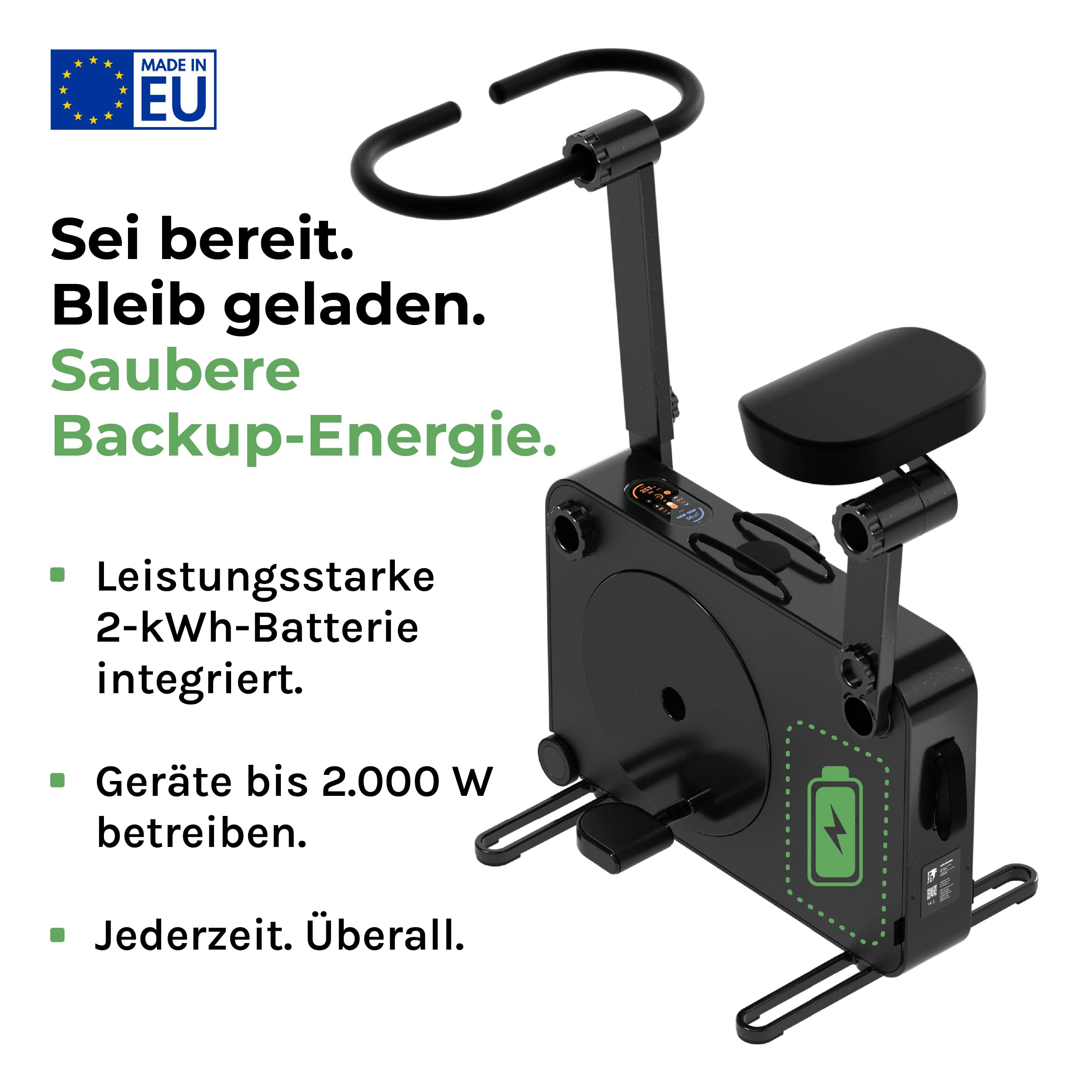 HR Bank | 2kWh Portable Power Station & Built-In Pedal Generator