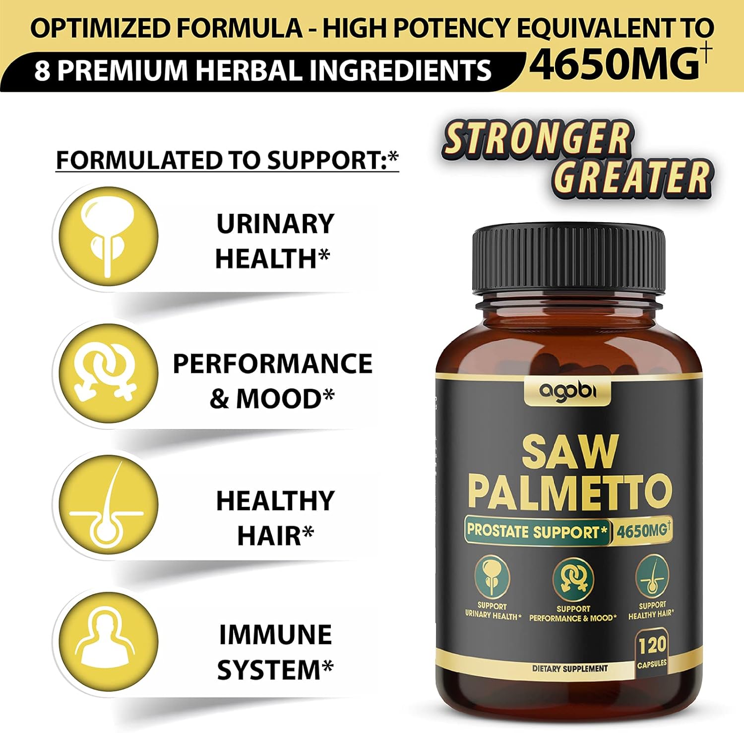Saw Palmetto Prostate Supplement 4650mg* with Ashwagandha, Turmeric, and Other Herbal Ingredients -120 Vegan Capsules : Health & Household