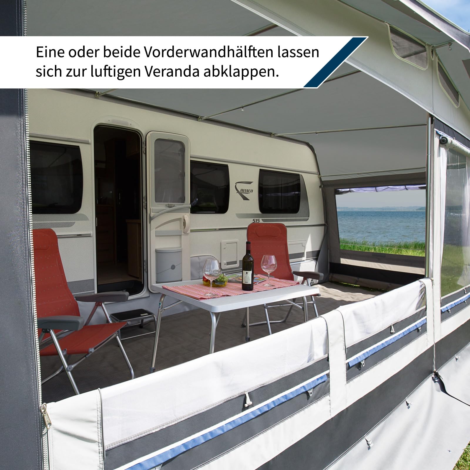 DWT Wohnwagen Vorzelt Easy Polo 300 cm tief, Ganzzelt für Wohnwagen, wetterfestes Polyestergewebe, UV-Schutz, mit 2-teiliger Vorderwand