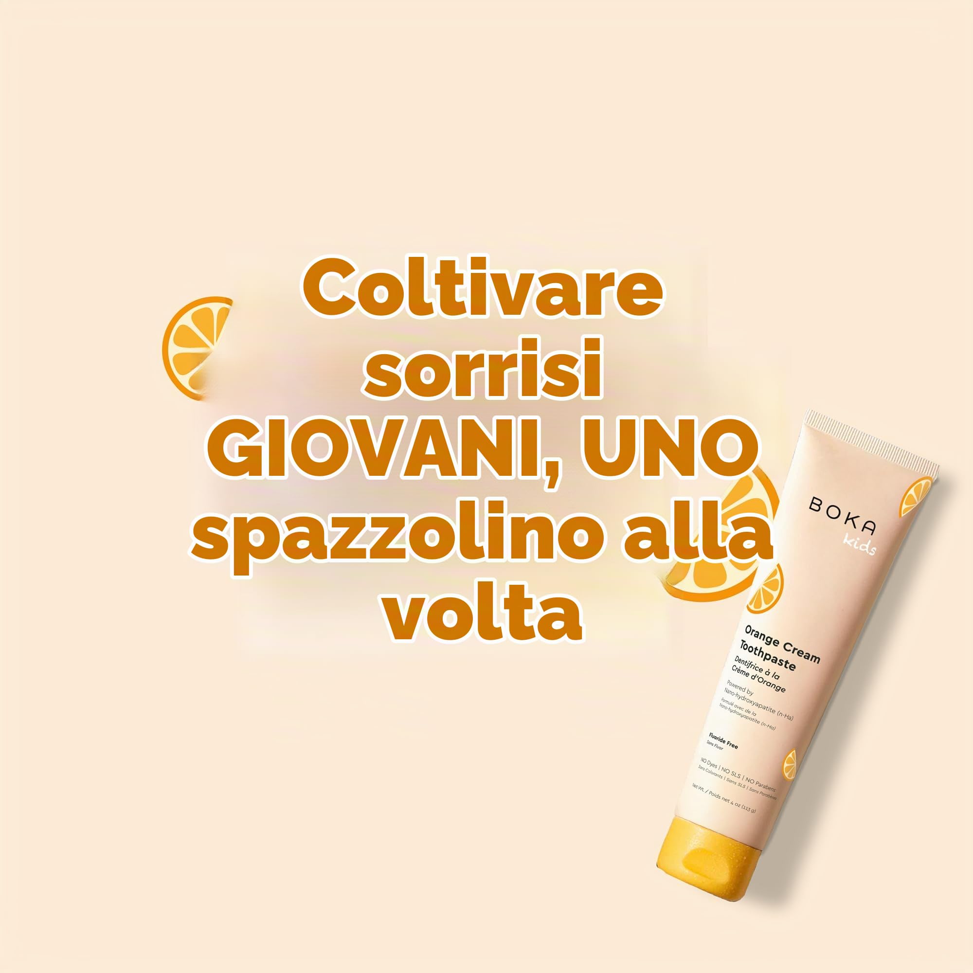 Boka Dentifricio nano idrossiapatite senza fluoro, aiuta a rimineralizzare, adatto per denti sensibili, sbiancamento - per adulti, bambini igiene orale - menta Ela, crema all'arancia, sapore di menta