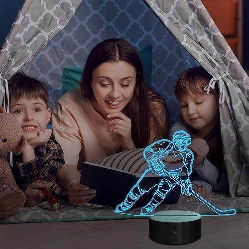 Miniatura 5 de Lampeez Lámpara de ilusión óptica de jugador de hockey sobre hielo 3D para niños, con 16 colores, control remoto, cambiante, cumpleaños, Navidad,