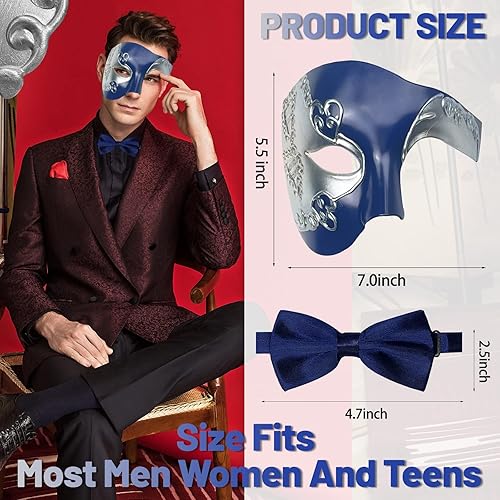 Miniatura 2 de Máscara de mascarada FunMular para hombres, del Fantasma de la Ópera, máscara de media cara con pajarita, máscaras venecianas para fiesta de