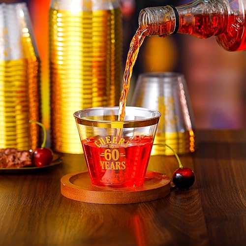 Miniatura 2 de 100 vasos de plástico transparente de 9 onzas, vasos de plástico transparente desechables para cumpleaños de 60 años, regalos de fiesta de cóctel,