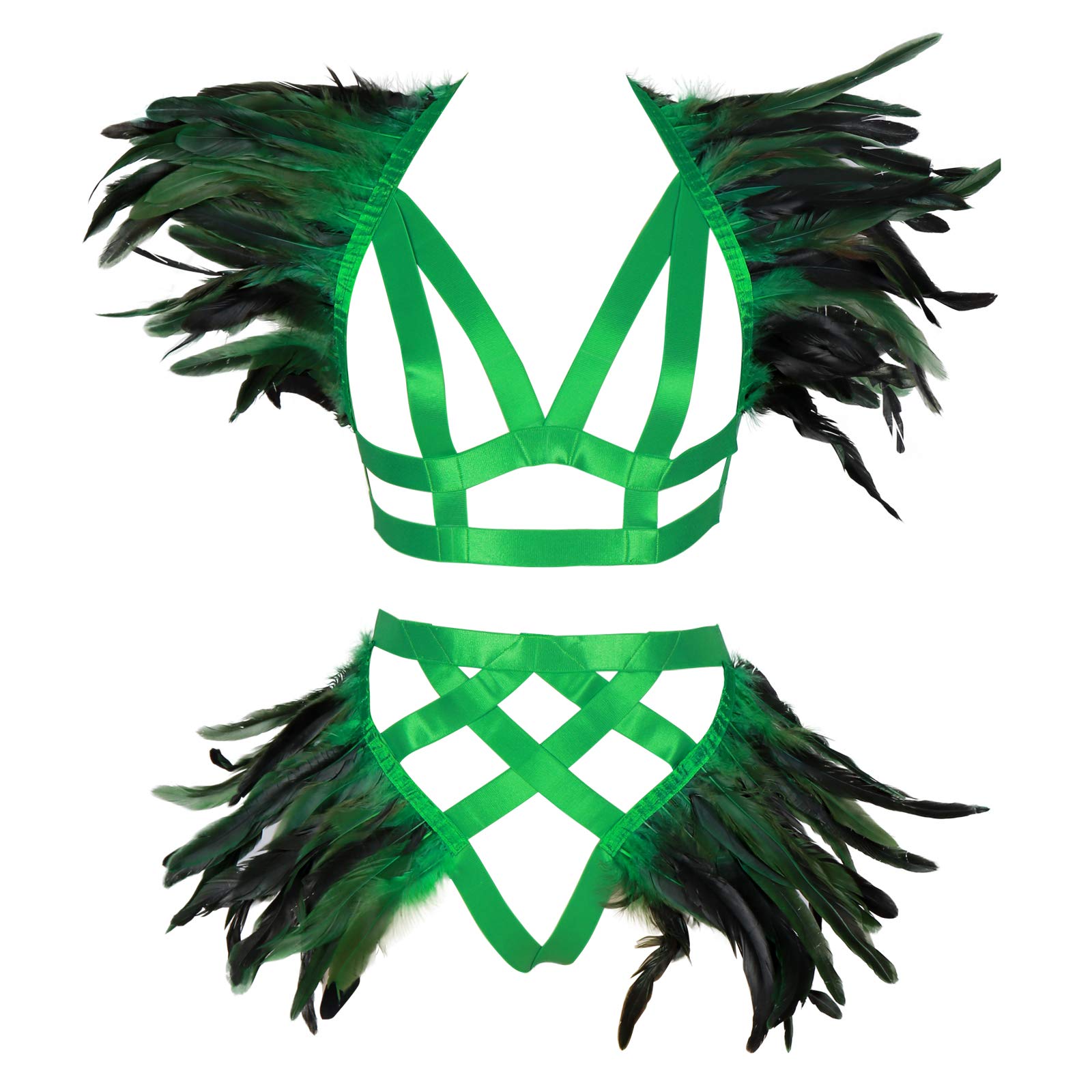 BBOHSSWomen's Feathers Body Harness Epaulets Wings BH Punk Gothic Leg Garter Photography Clothing Accessories