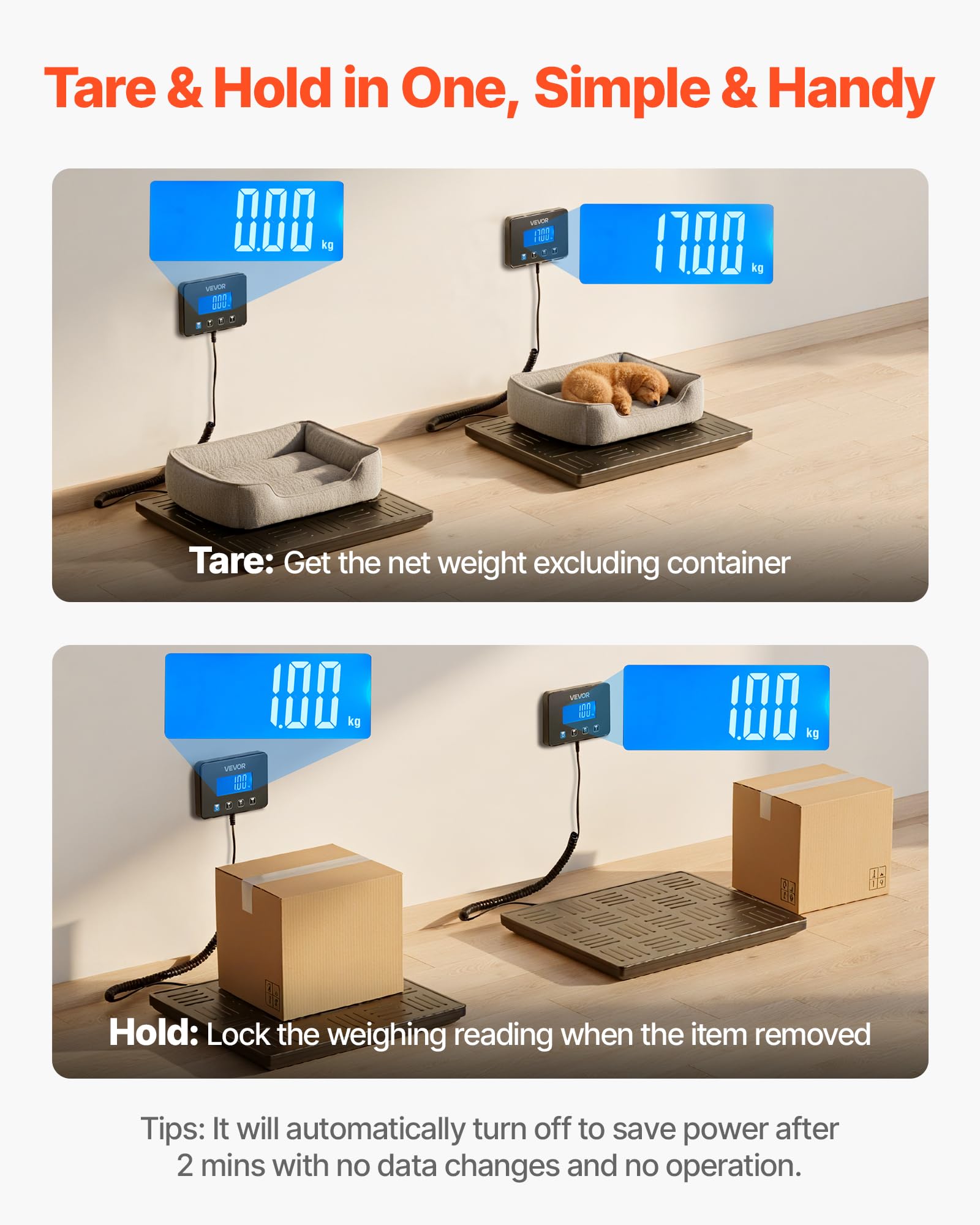 VEVOR Báscula Digital para Paquetes, 20/100 g, Doble Precisión, Plataforma de 300 kg con Función de Tara/Retención y Pantalla LCD, para Paquetes, Envíos y Equipaje, con Batería y Cable de Carga