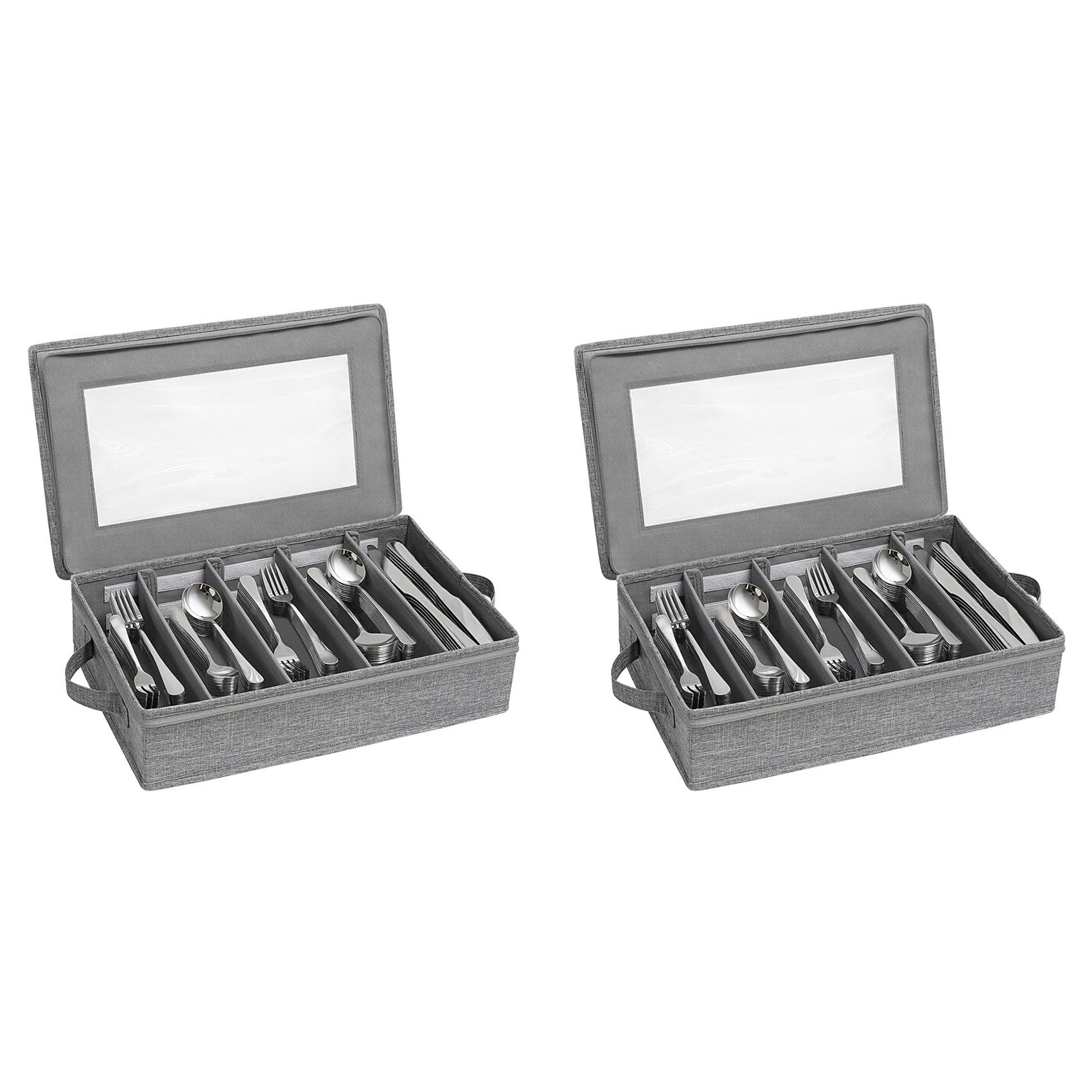 Hndhbfgrt 2X Silverware Box,Flatware Organizer with Zipper Lid, 5 Compartment Cutlery Case with Adjustable Divider and Handle