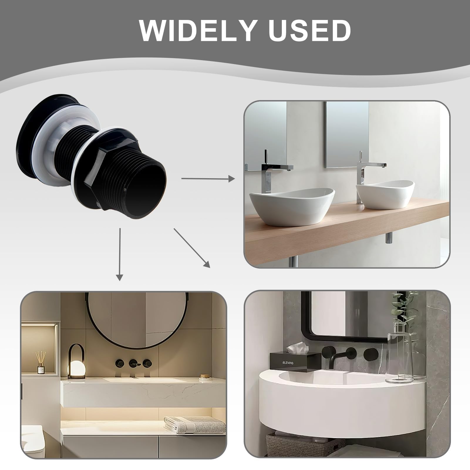 Desagüe Lavabo Sin Rebosadero Universal, Válvula para Lavabo Clic Clac, Tapón Desague Lavabo para Fregadero y Lavabo (Negro Mate)