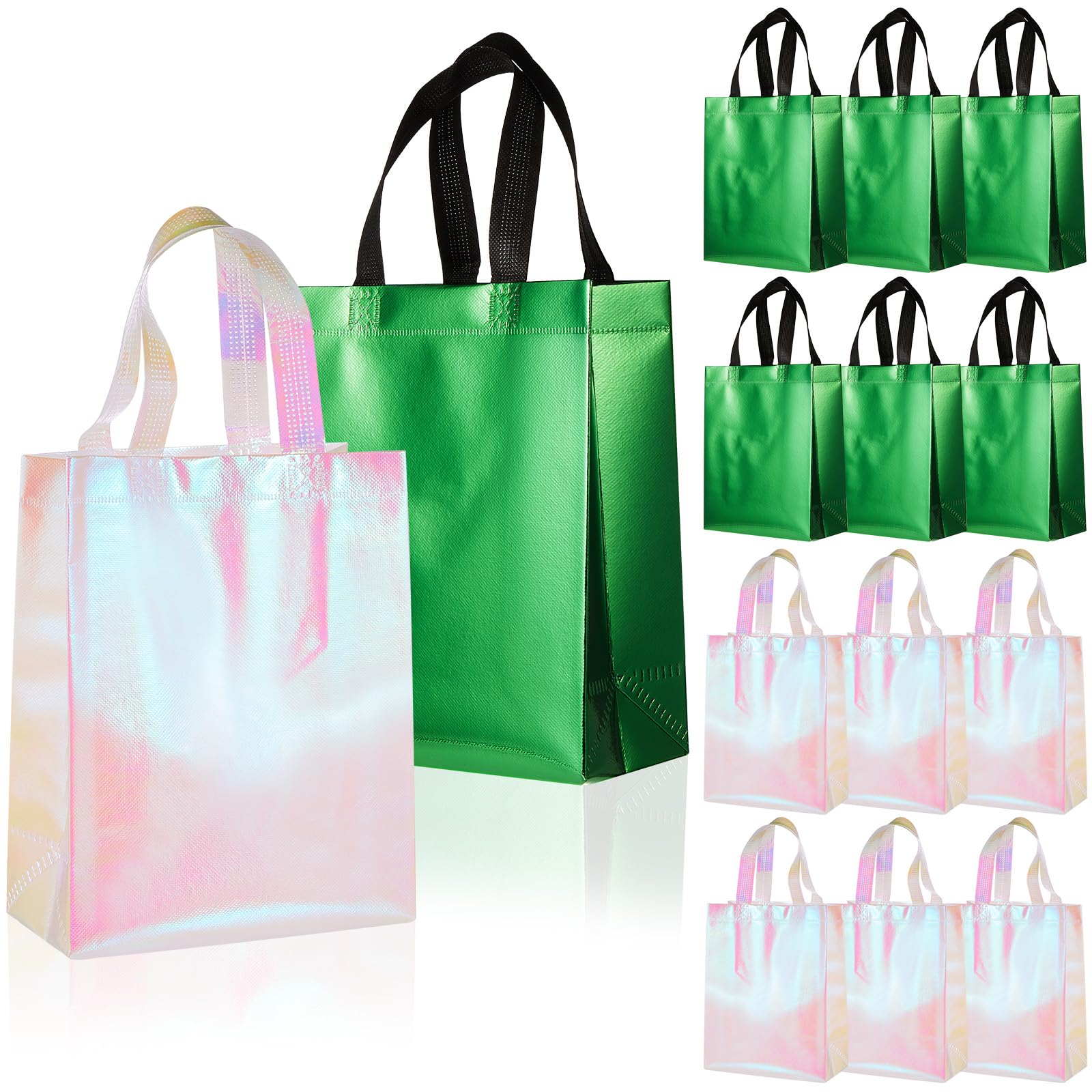 Honeydak 12 Pcs Pink and Green Party Decorations Witch and Princes Birthday Party for Women Shiny Green and Pink Gift Bags Bulk Treated Candy Goodie