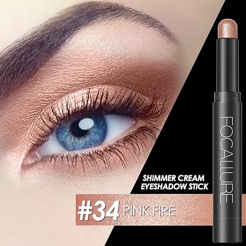 Miniatura 5 de FOCALLURE Sombra de ojos en barra brillante y mate, lápiz iluminador de ojos suave y brillante para mujeres, sombra de ojos impermeable y maquillaje