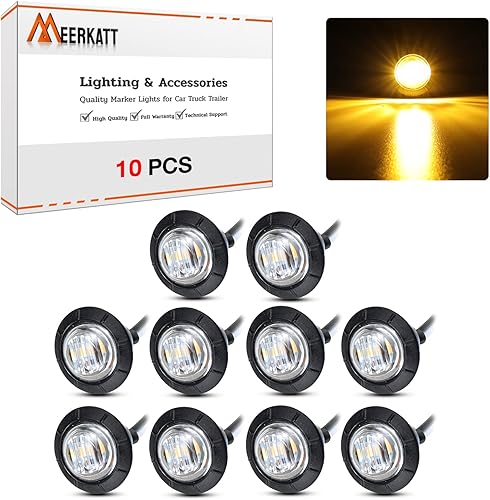 Miniatura 2 de Meerkatt 10 mini luces LED redondas de 34 pulgadas, color ámbar, lente transparente con ojales de goma, impermeables, 12 V CC, remolque, camión,