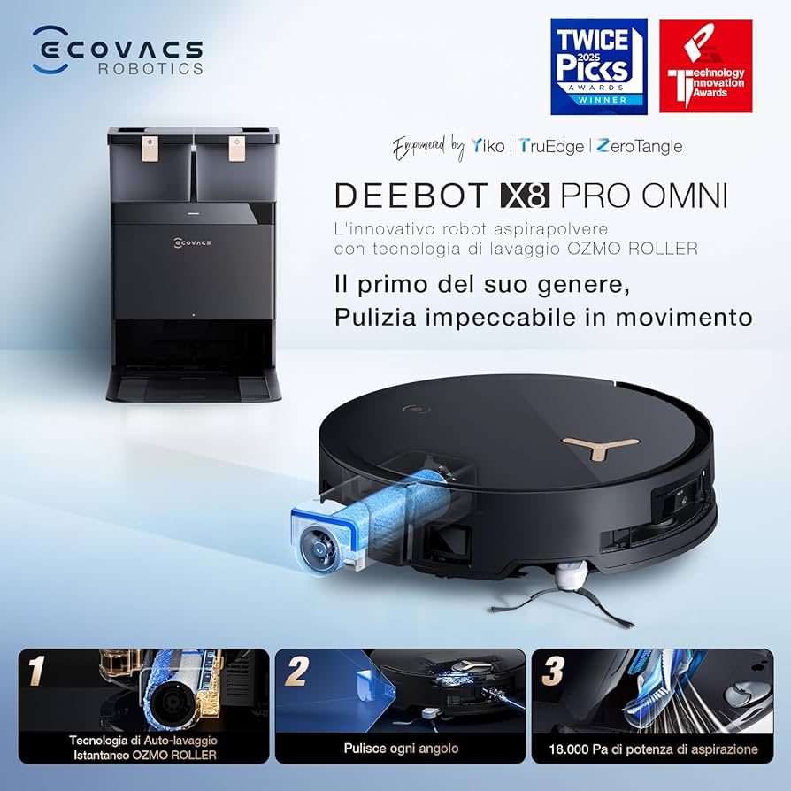ECOVACS DEEBOT X8 PRO OMNI 本体 DEEBOT X8 PRO OMNI ロボット 掃除機（2年メーカー保証,吸引力18000Pa