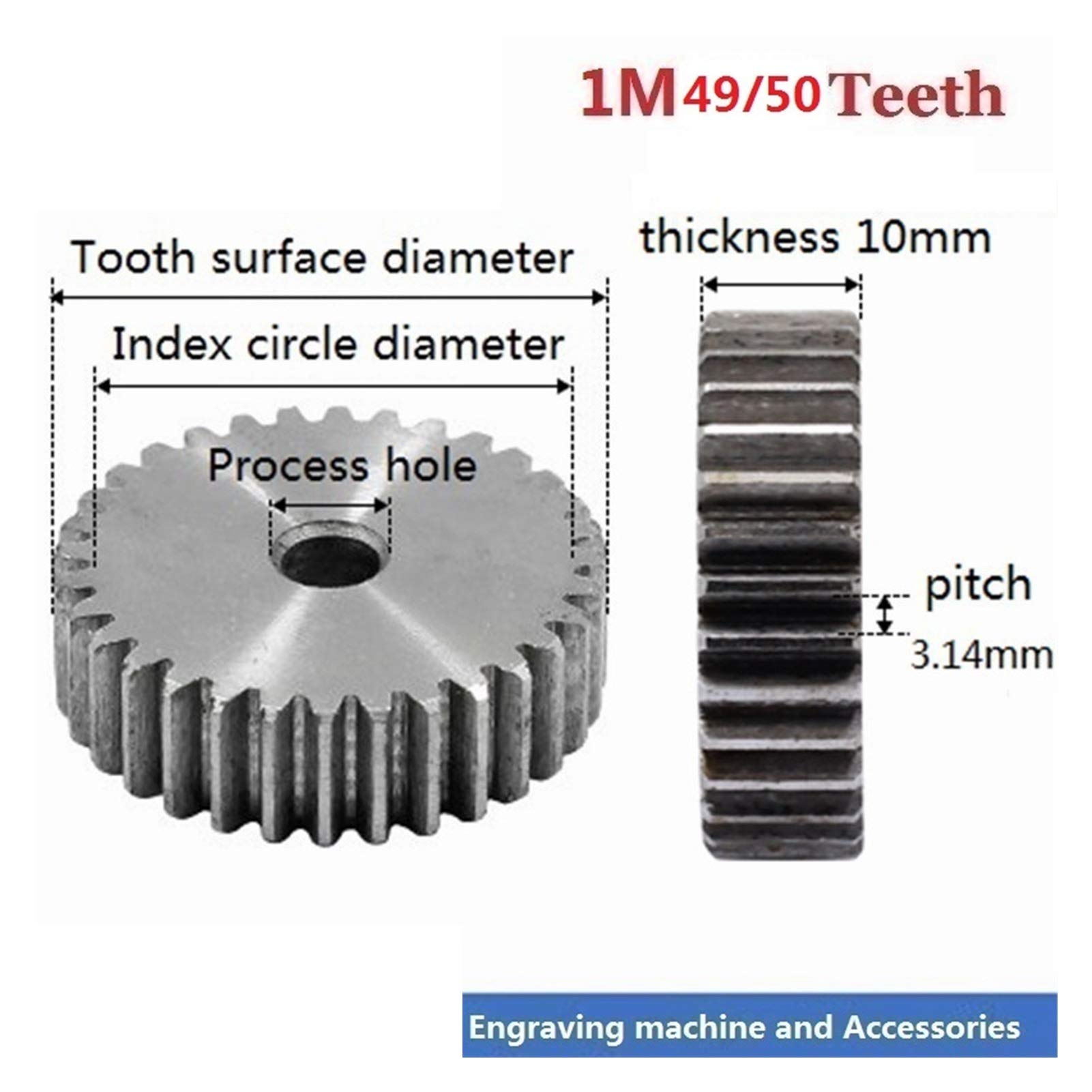 TMP1105 1M 49/50Teeth Reduction Gears Modulus Gear Pinion for Motor Transmission Parts Gear Box Mating Parts (Number of Teeth : 50 Teeth)