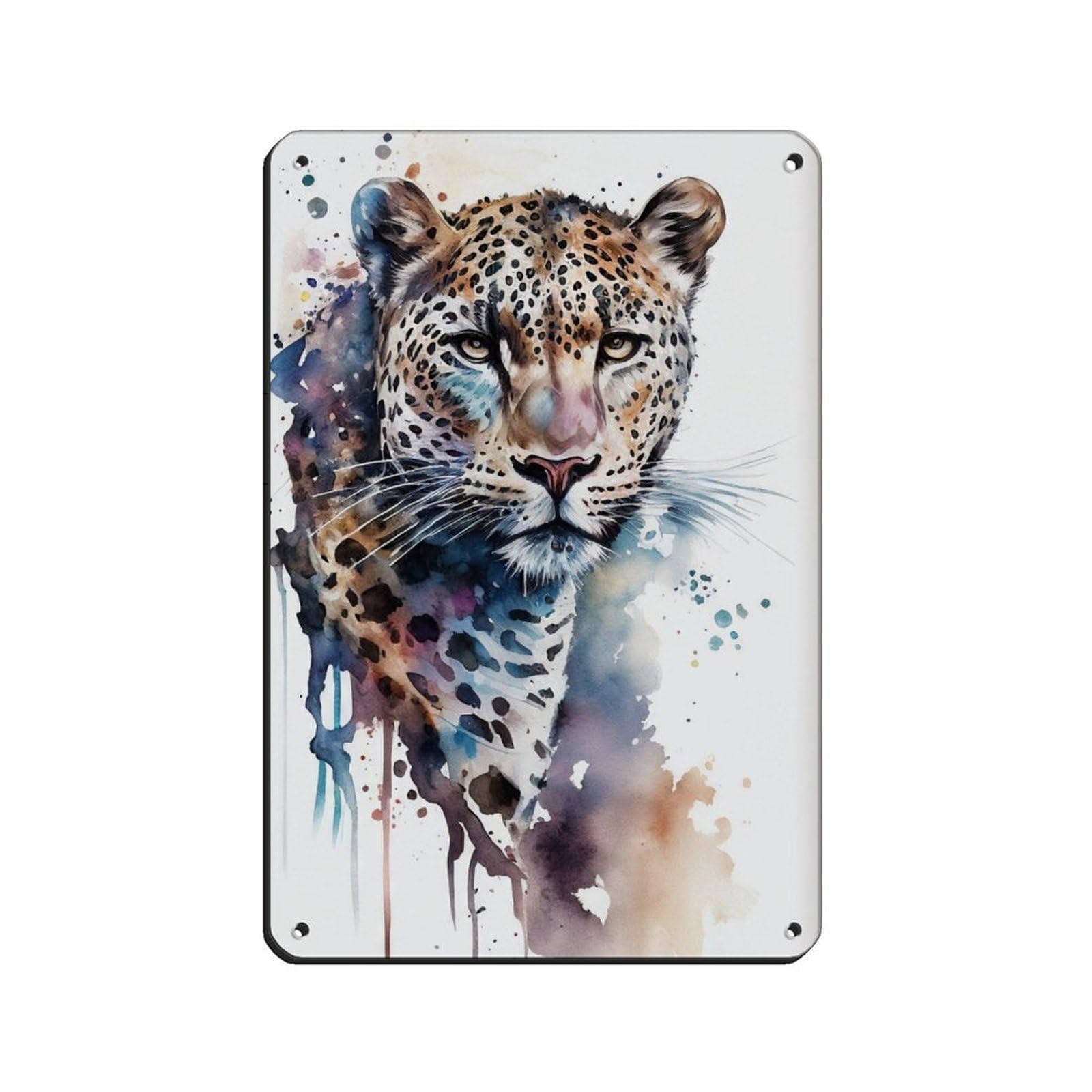 Watercolour Leopard Portrait Poster（4） Tin Sign Vintage Metal Pub Club Cafe Bar Home Wall Art Decoration Poster Retro 8x12inch(20x30cm)