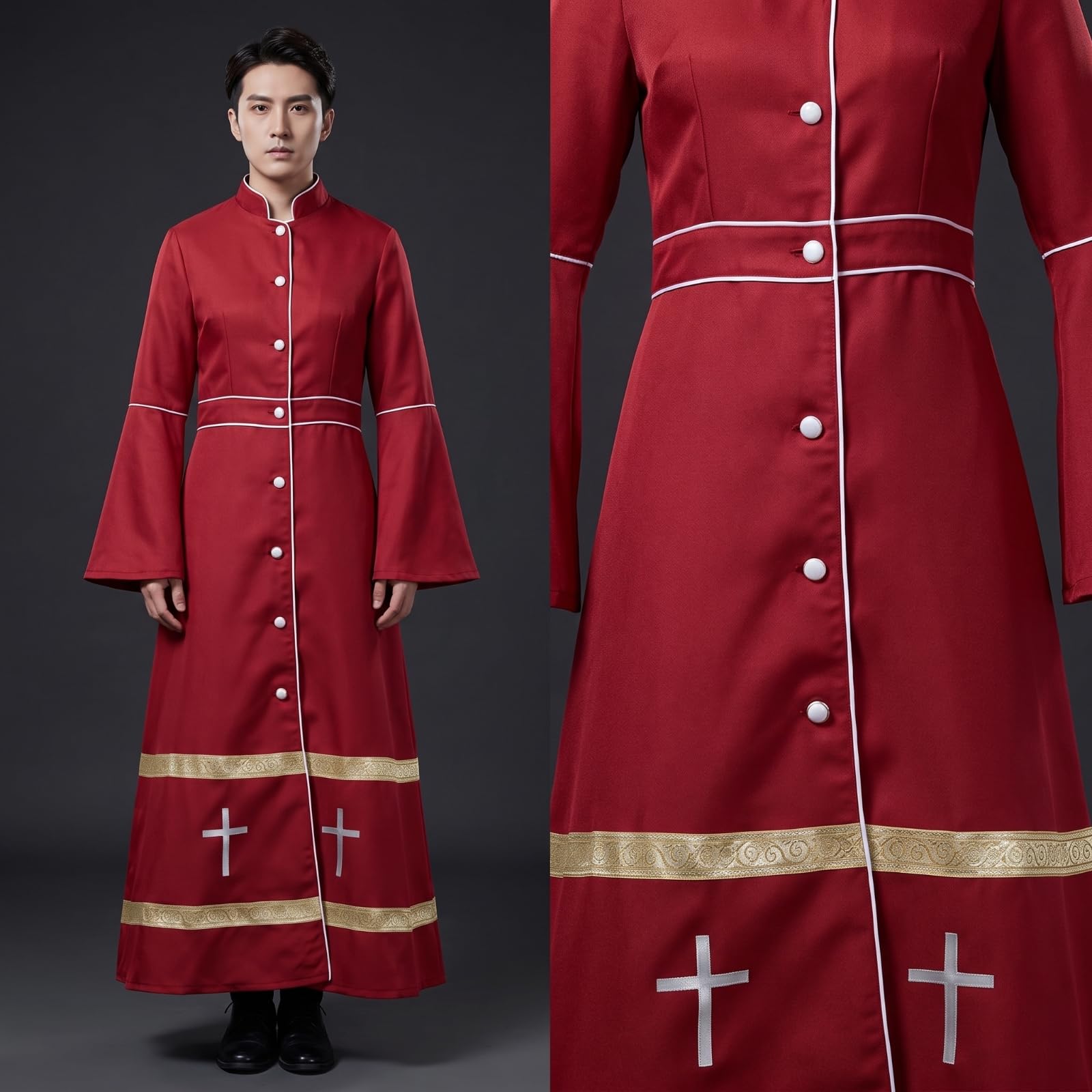 Tunica con Maniche Svasate Gotico Tunica Medievale Scenico per Cosplayer, Halloween, Rievocazioni Storiche, Rosso, XXXL