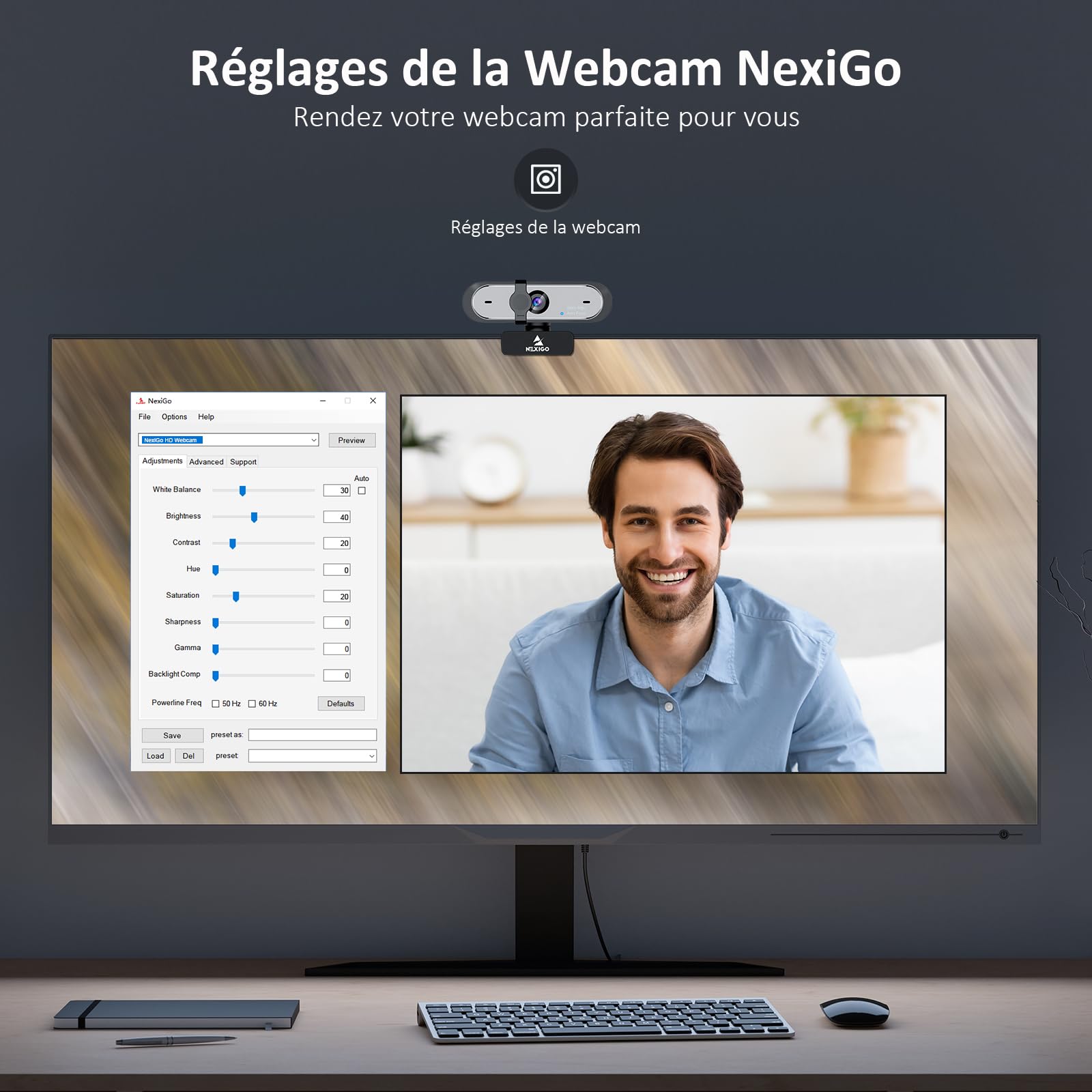 NexiGo N660P Webcam 60FPS AutoFocus pour PC, 1080P Caméra Web avec Deux Microphone et Cache de Confidentialité, USB Webcam pour OBS PC Caméra d'ordinateur, Correction de la lumière