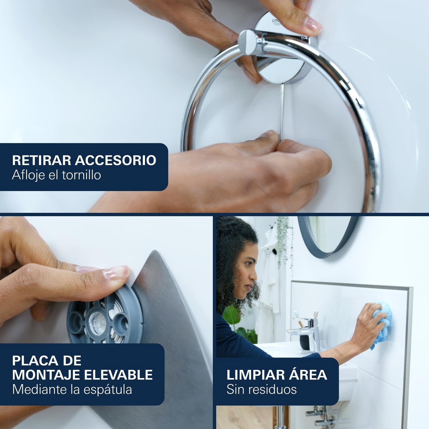 GROHE Start Cube QuickFix - Colgador de baño individual, cromo, para pegar (pegamento QuickGlue A1) o atornillar, ref. 40961000