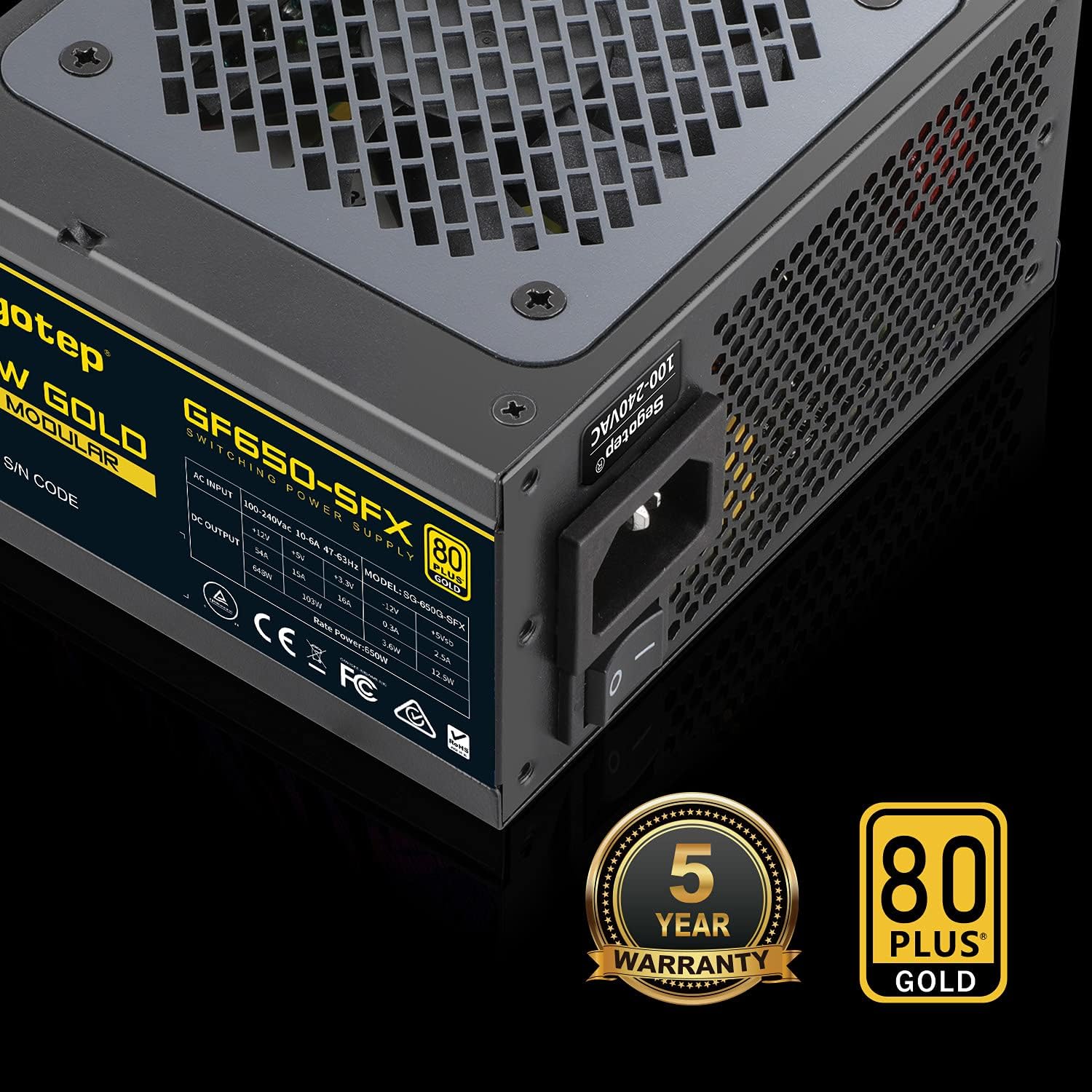 Segotep 650W SFX Power Supply with 5 Year Warranty and 80 Plus Gold logos
