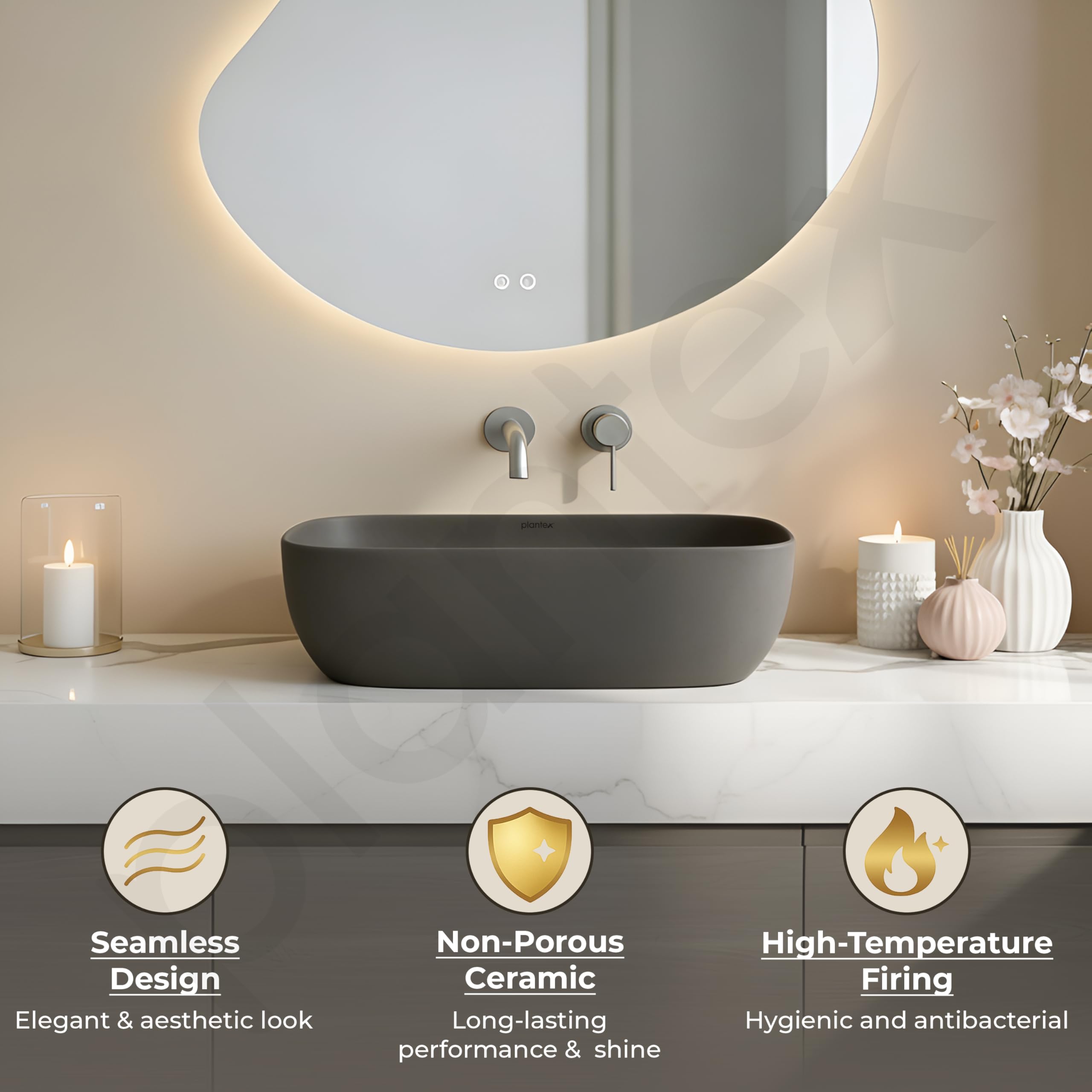 Plantex Ceramic Wash Basin - Cloud Grey -5