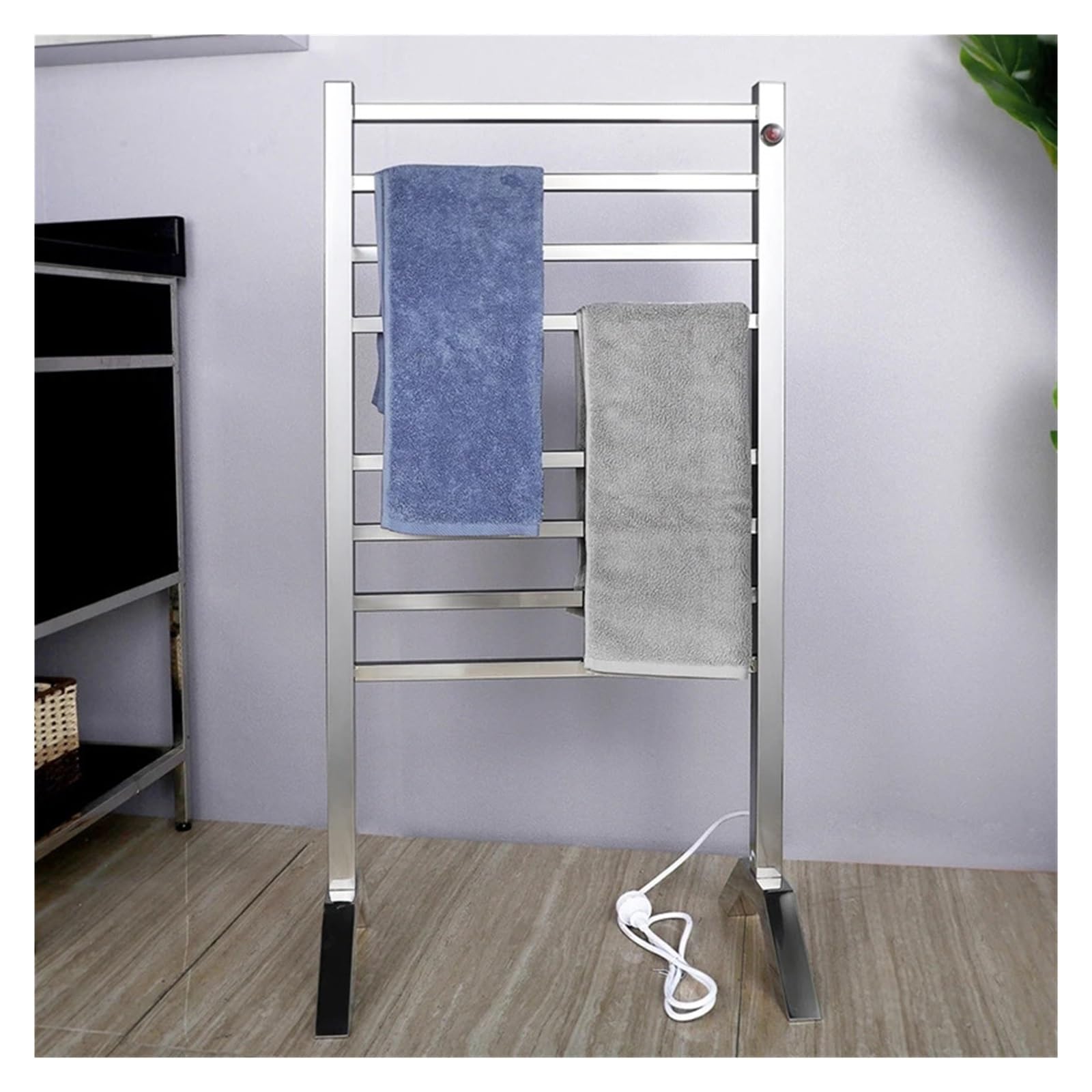 Portasciugamani elettrico da terra in acciaio inox 304 | Ripiano asciugatura asciugamani da bagno, acciaio lucidato(PURPLE,110V)